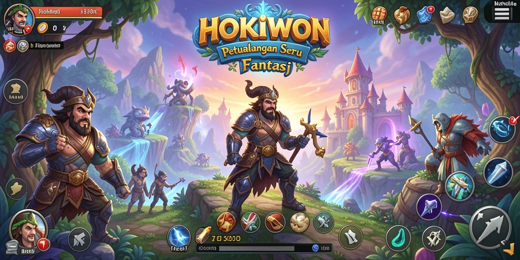 Tangkapan layar HOKIWON menampilkan aksi menarik dalam petualangan di dunia fantasi.