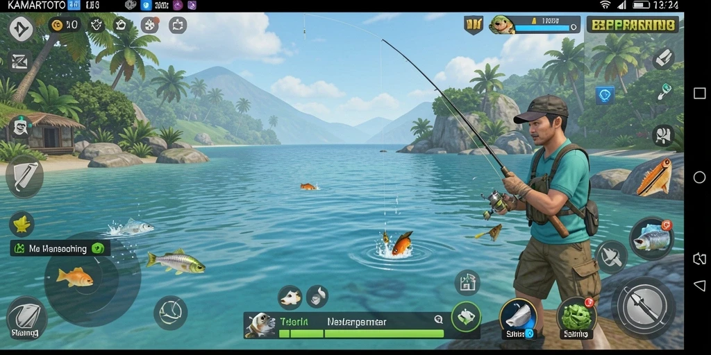 Gameplay seru KAMARTOTO yang menampilkan aksi memancing yang mendebarkan.