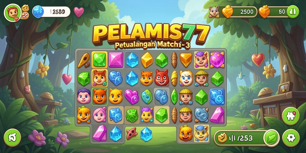 Tangkapan layar utama menunjukkan aksi gameplay Match-3 yang seru.