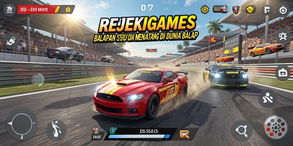 Tampilan gameplay seru dari REJEKIGAMES yang menampilkan aksi balapan intens.