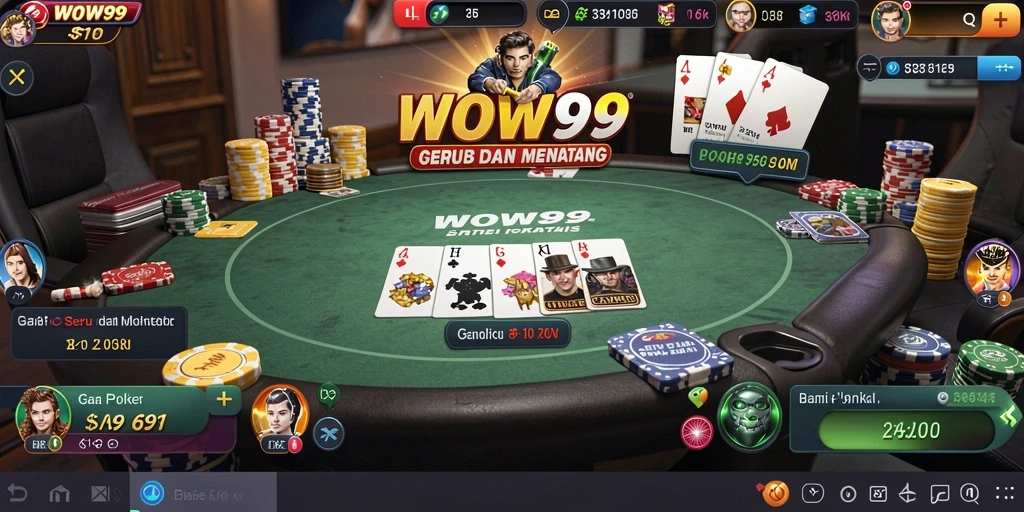 Screenshot gameplay WOW99 dengan tampilan seru meja Poker.